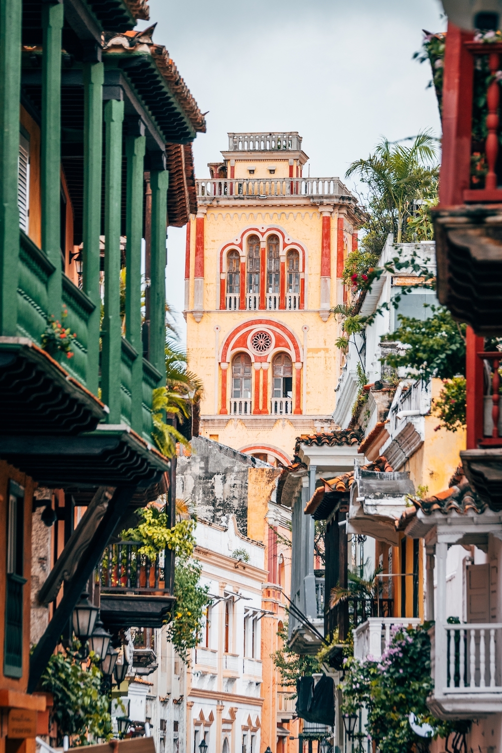 Colorful street of old colonial town