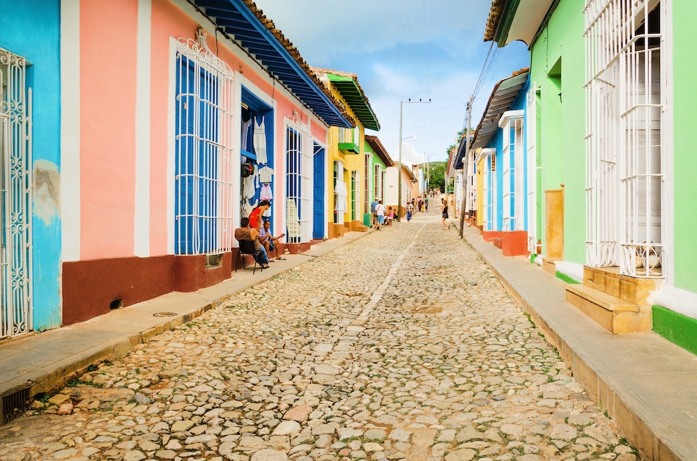 Colorful traditional houses in Caribbean colonial town